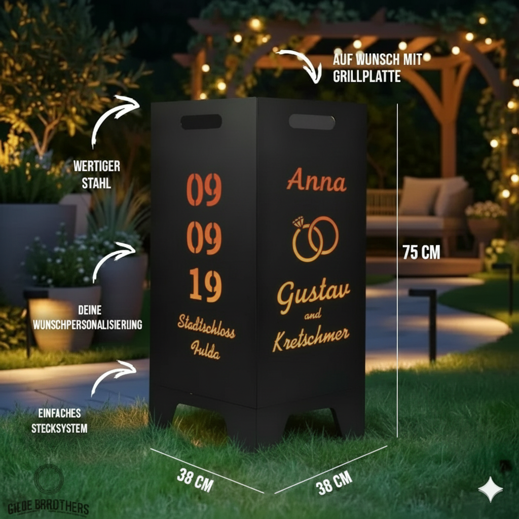 Feuertonne personalisierbar - Hochzeit - Datum, Ort und Namen