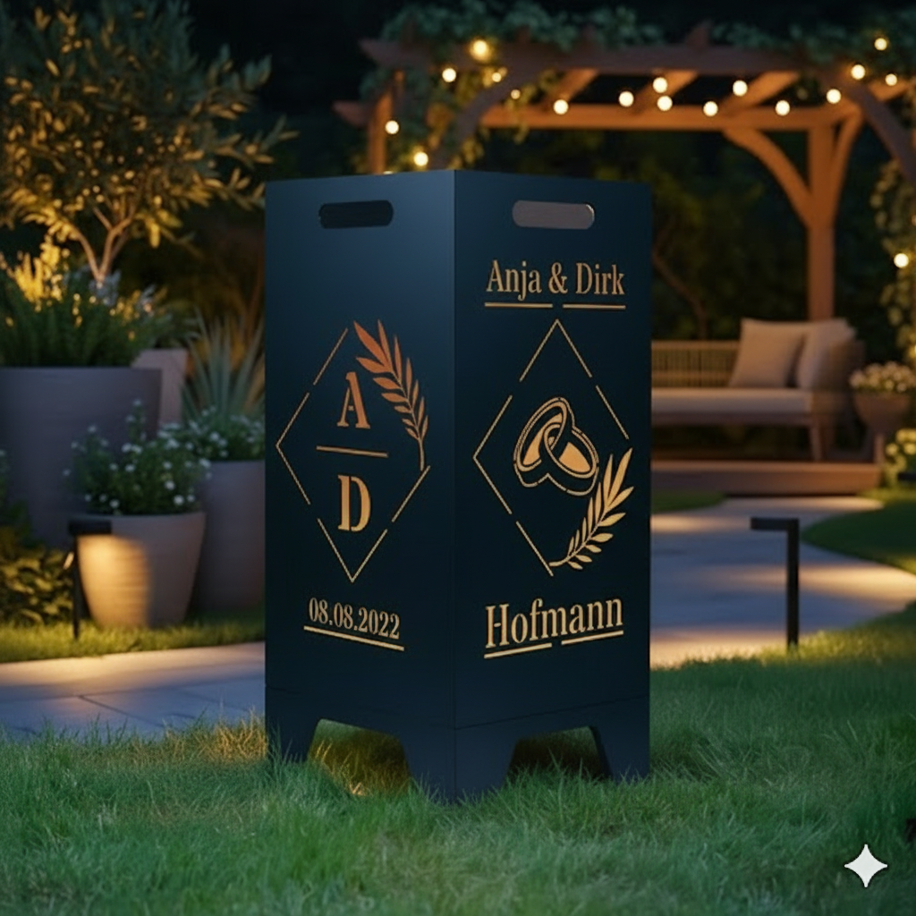 Feuertonne personalisierbar - Hochzeit - Quadrat mit Initialien