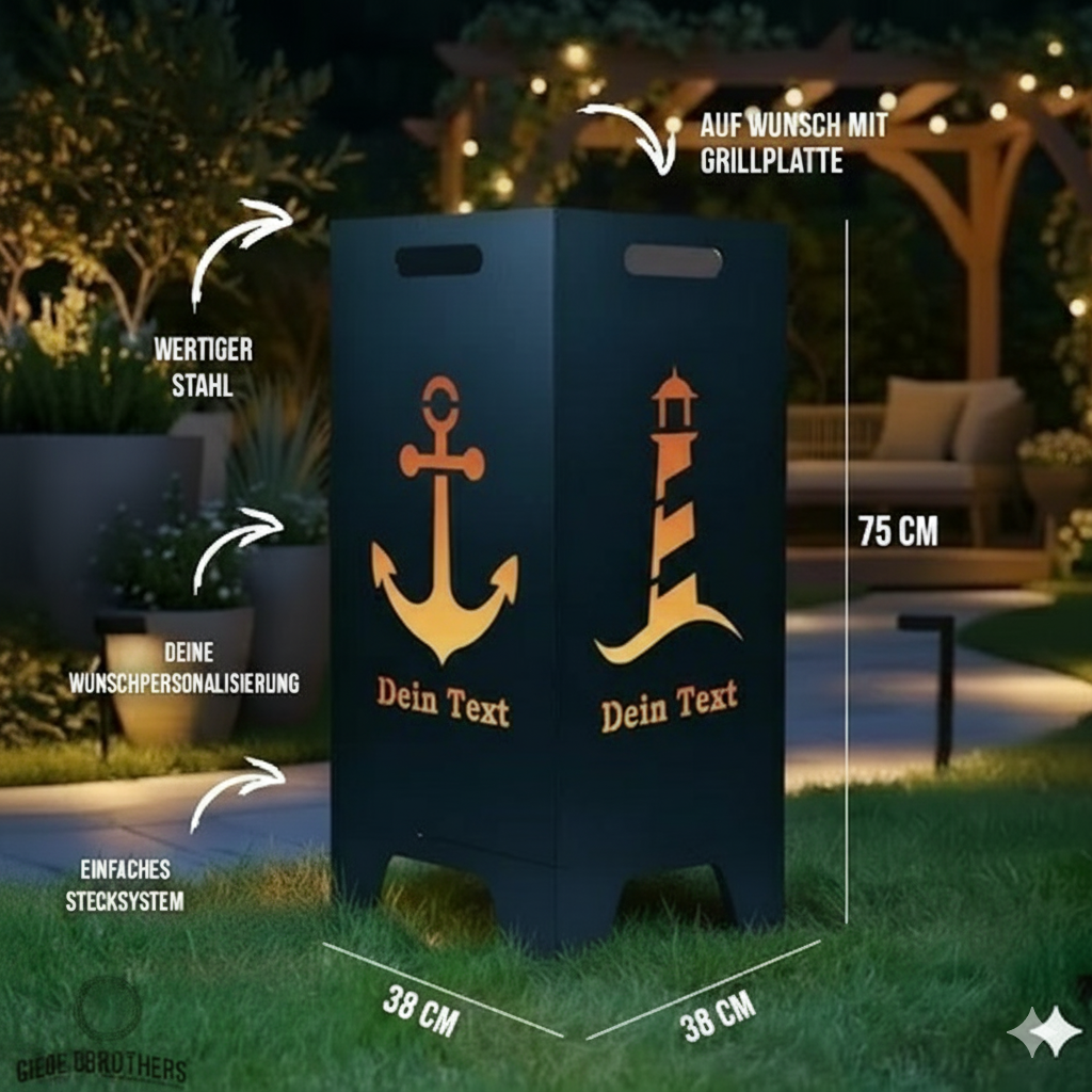 Feuertonne Leuchtturm & Anker aus edlem Stahl