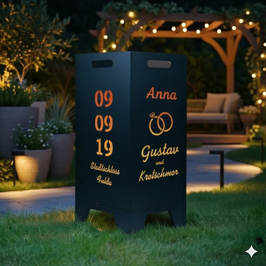 Feuertonne personalisierbar - Hochzeit - Datum, Ort und Namen