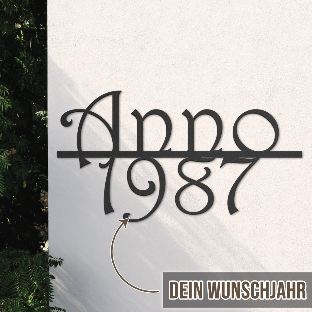 Hausschild - Anno Retro mit Wunschjahr aus edlem Stahl (personalisierbar)