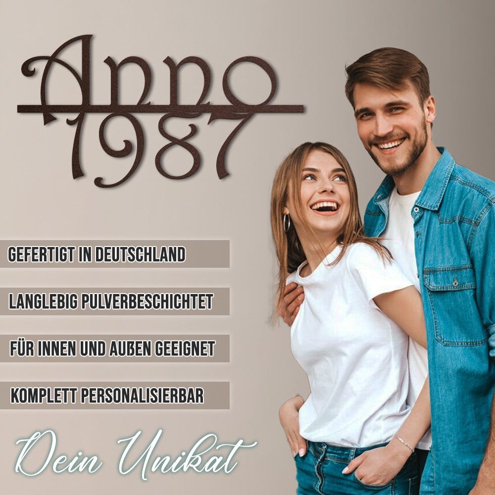 Hausschild - Anno Retro mit Wunschjahr aus edlem Stahl (personalisierbar)