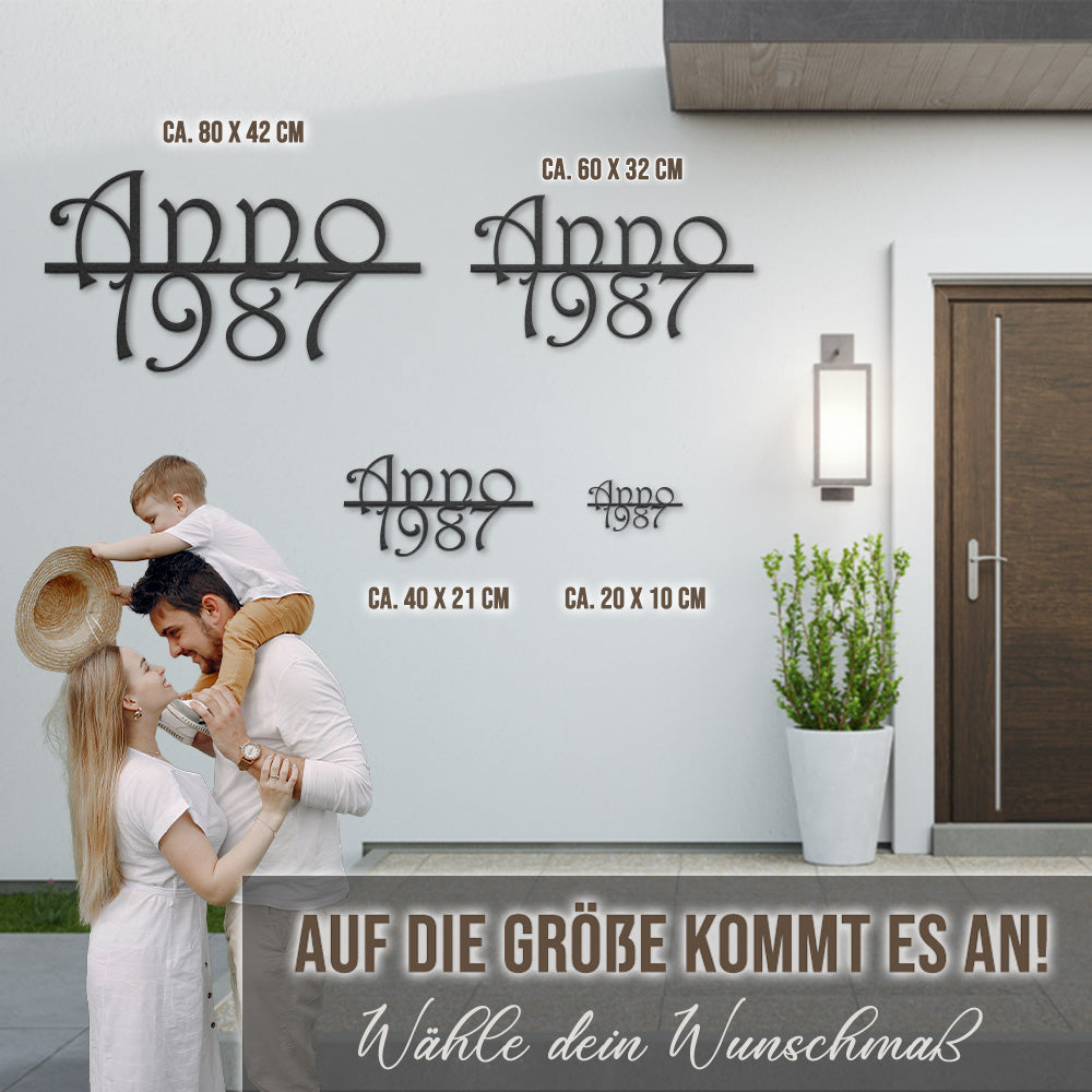 Hausschild - Anno Retro mit Wunschjahr aus edlem Stahl (personalisierbar)