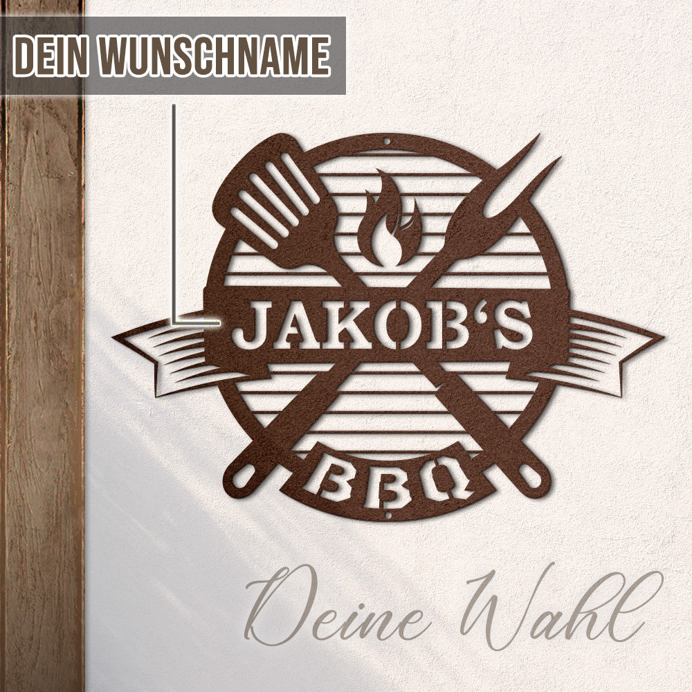 BBQ Schild aus edlem Stahl (personalisierbar)