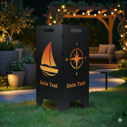 Feuertonne Kompass & Segelboot aus edlem Stahl