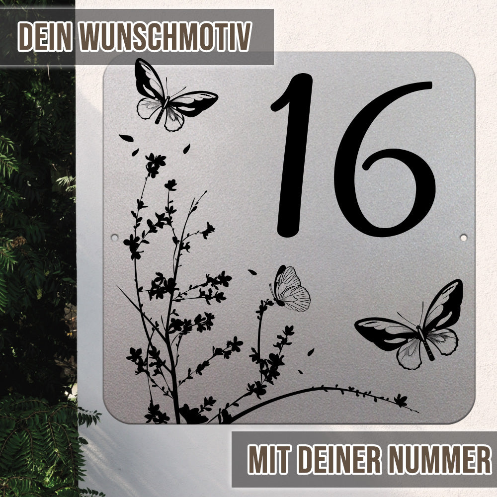 personalisierbares Hausnummernschild - Butterfly