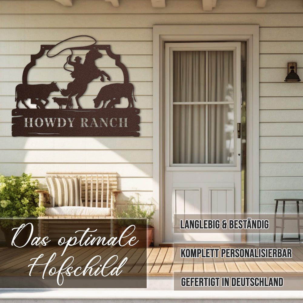 Hofschild - Cowboy aus edlem Stahl (personalisierbar)