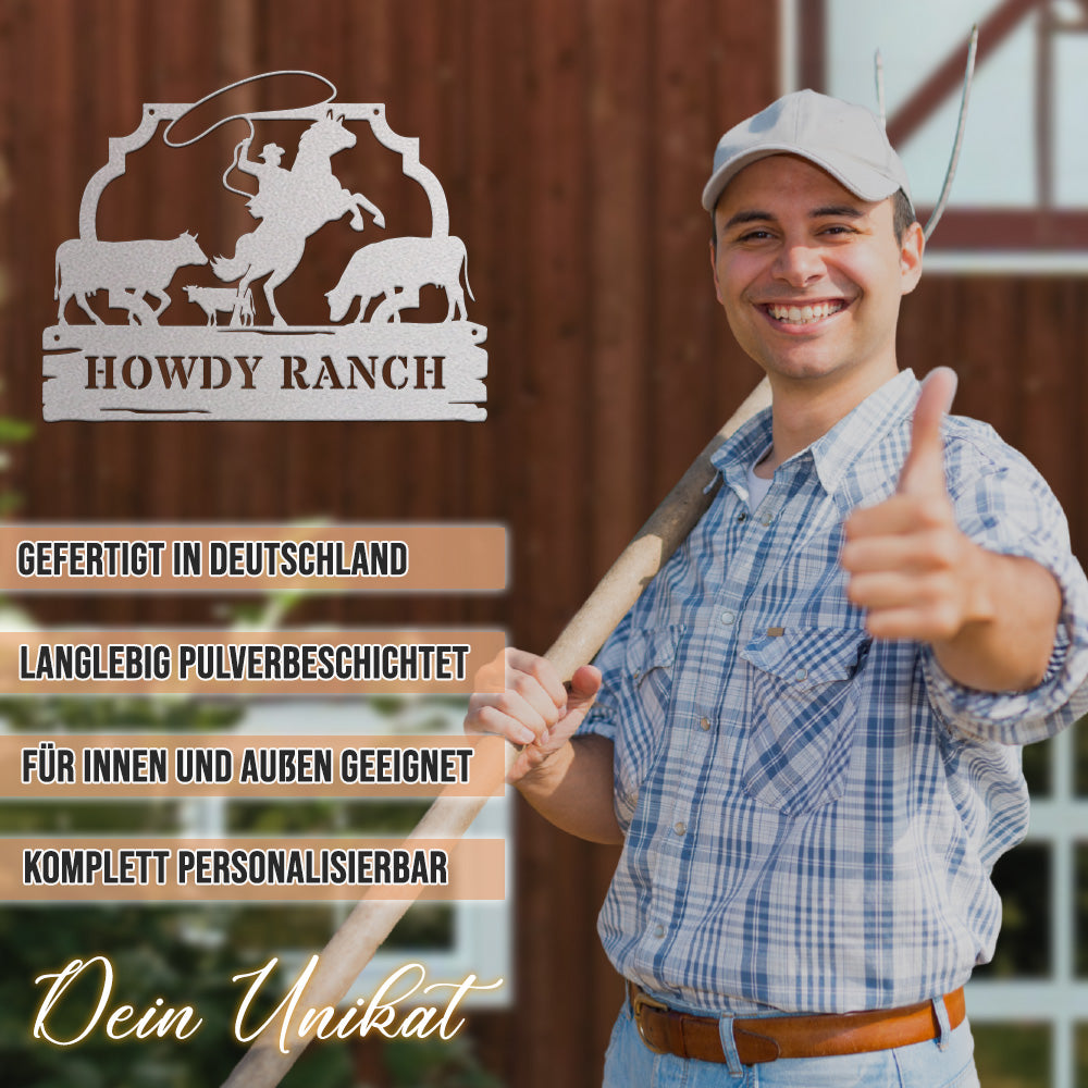 Hofschild - Cowboy aus edlem Stahl (personalisierbar)