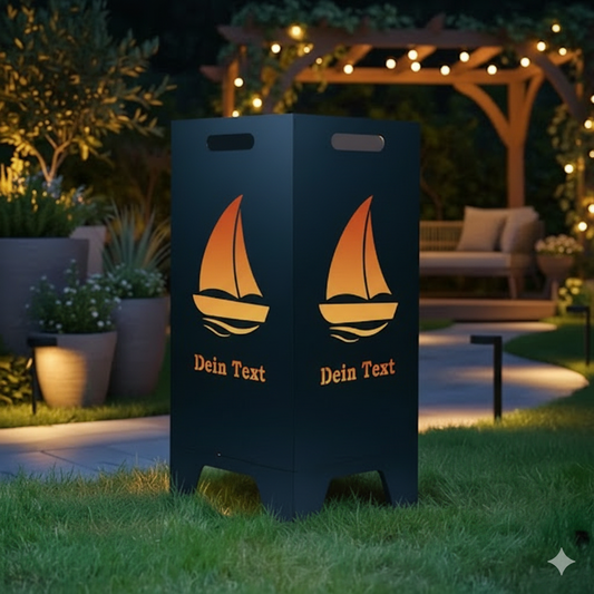 Feuertonne Segelboot aus edlem Stahl