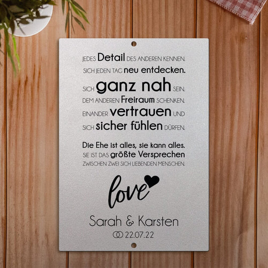 Hochzeitsgeschenk "Ehe ist das größte Versprechen" (personalisierbar) Tafel Craftbrothers