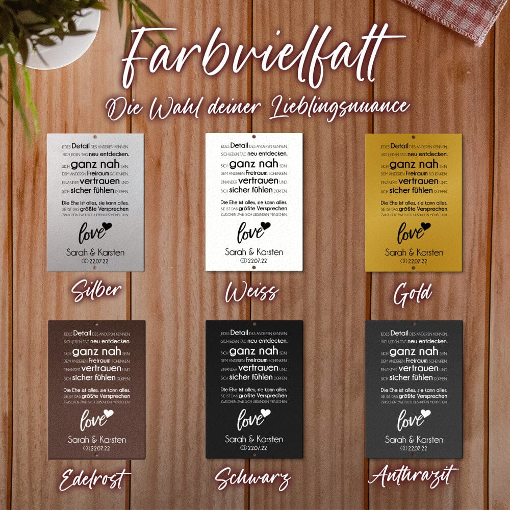 Hochzeitsgeschenk "Ehe ist das größte Versprechen" (personalisierbar) Tafel Craftbrothers