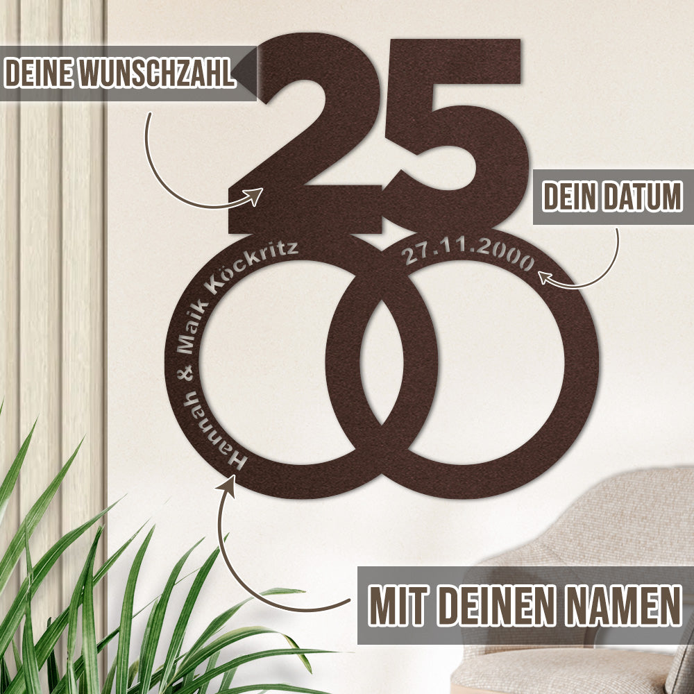 Eheringe mit Namen, Datum & Jubiläumszahl personalisierbar - tolles Geschenk zum Hochzeitsjubiläum