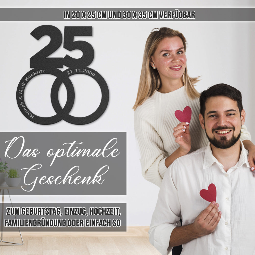 Eheringe mit Namen, Datum & Jubiläumszahl personalisierbar - tolles Geschenk zum Hochzeitsjubiläum