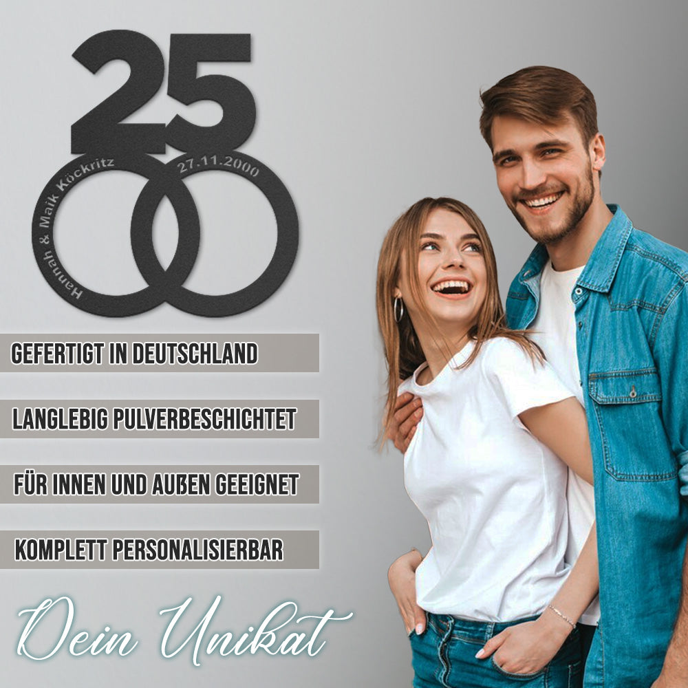 Eheringe mit Namen, Datum & Jubiläumszahl personalisierbar - tolles Geschenk zum Hochzeitsjubiläum