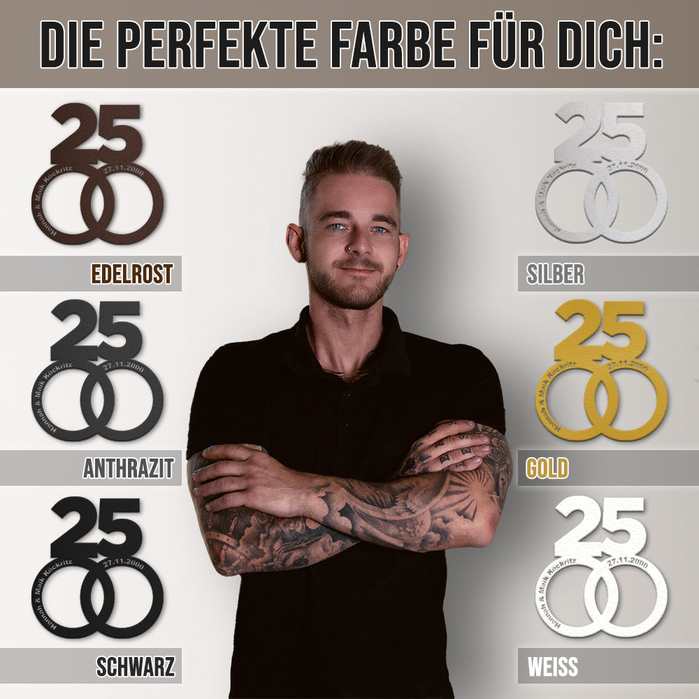 Eheringe mit Namen, Datum & Jubiläumszahl personalisierbar - tolles Geschenk zum Hochzeitsjubiläum