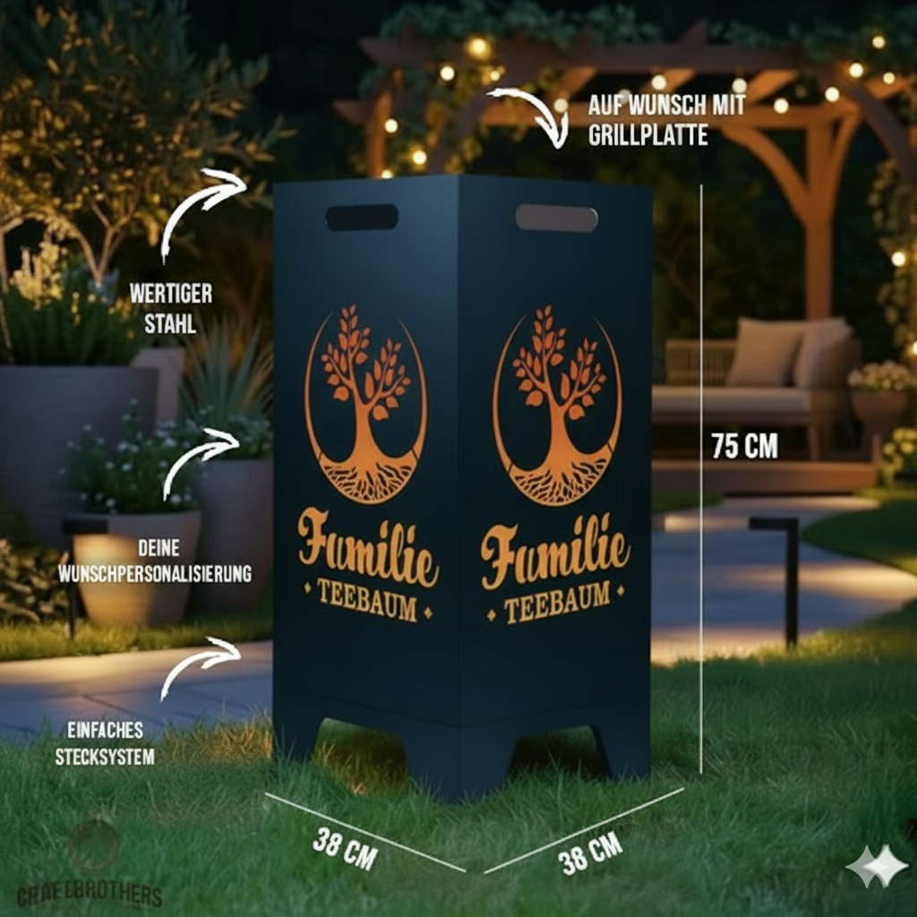 Feuertonne personalisierbar - Lebensbaum aus edlem Stahl