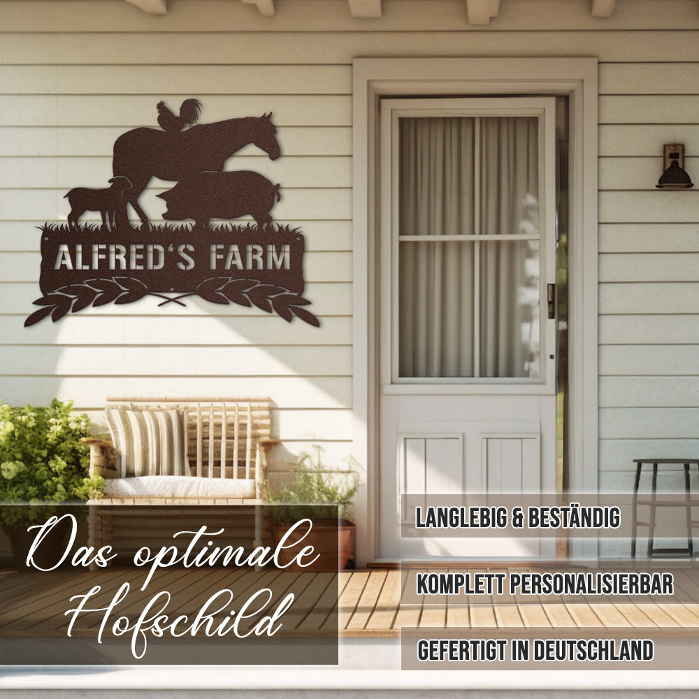 Hofschild - Farmtiere aus edlem Stahl (personalisierbar)