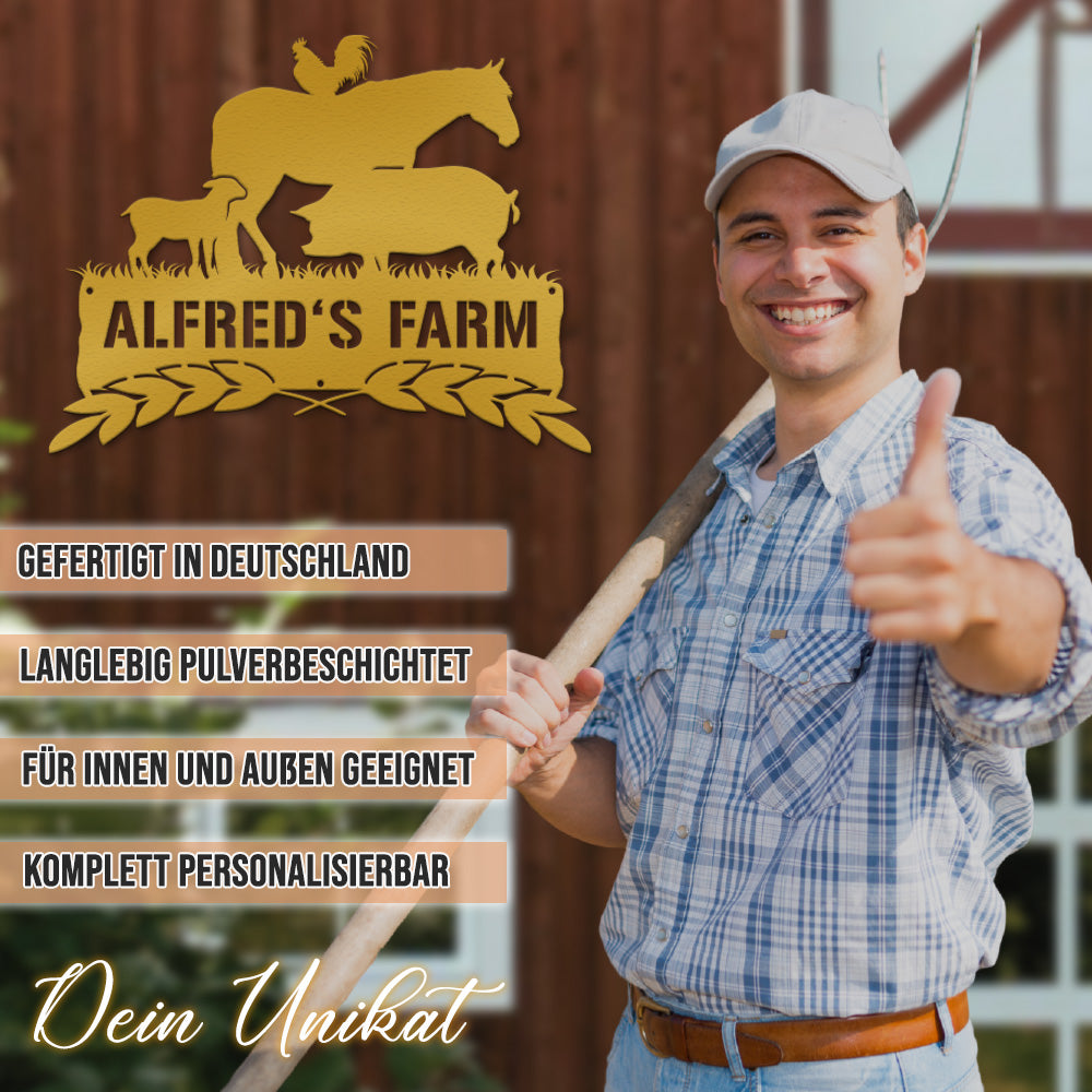 Hofschild - Farmtiere aus edlem Stahl (personalisierbar)