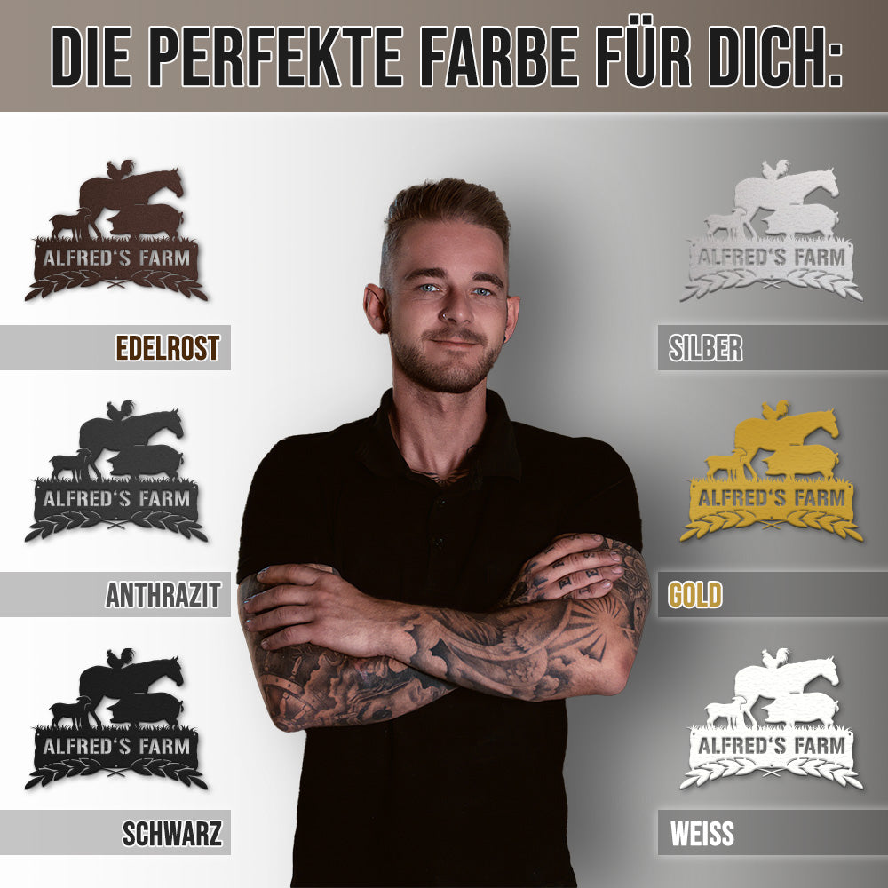 Hofschild - Farmtiere aus edlem Stahl (personalisierbar)
