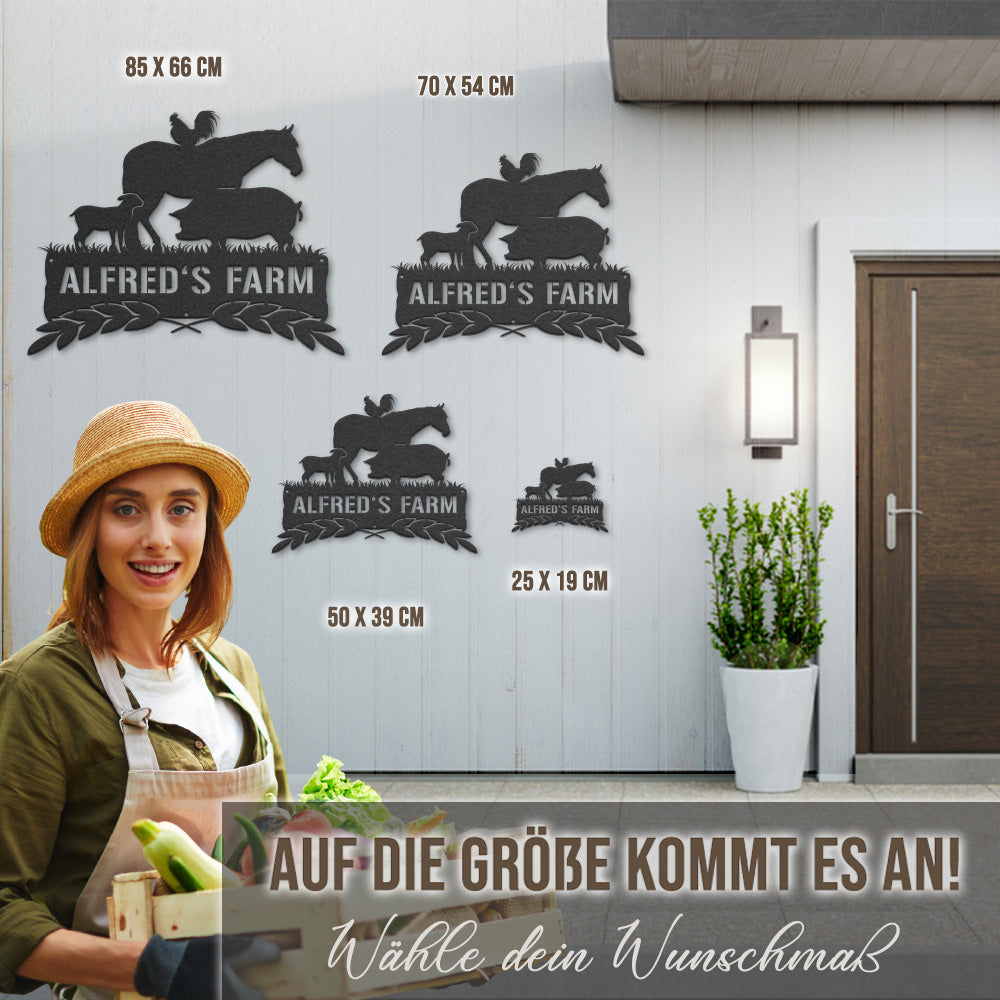 Hofschild - Farmtiere aus edlem Stahl (personalisierbar)