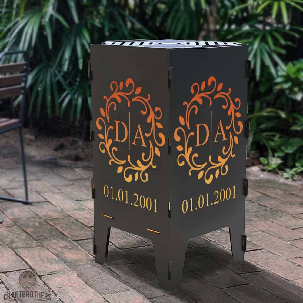 Feuertonne personalisierbar - Blätterranke aus edlem Stahl Craftbrothers