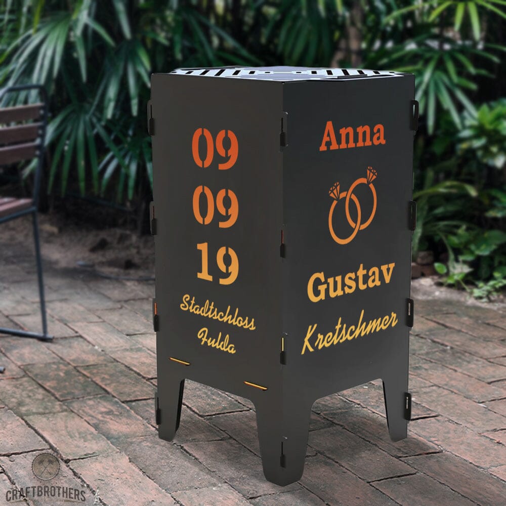 Feuertonne personalisierbar - Hochzeit - Datum, Ort und Namen Craftbrothers