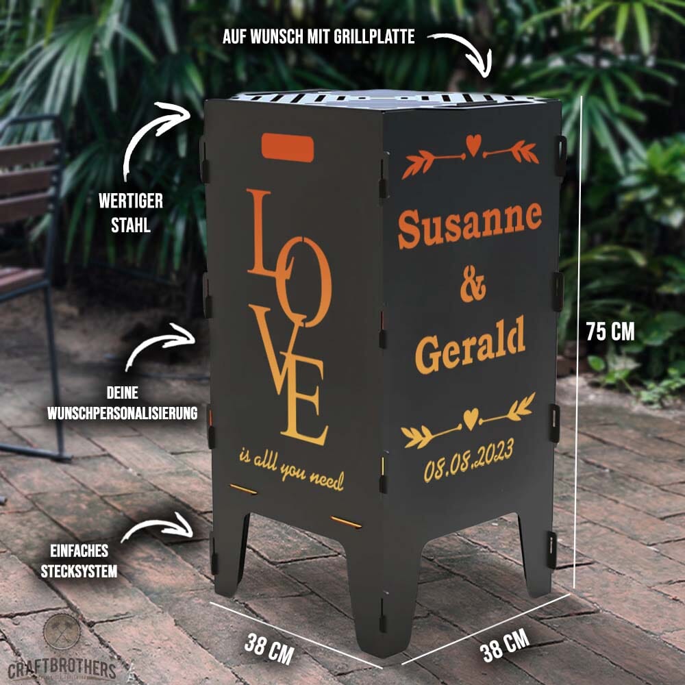 Feuertonne personalisierbar - Hochzeit - Love mit Namen und Datum Craftbrothers