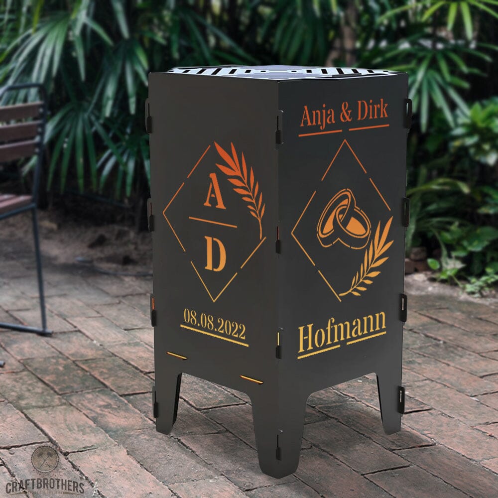 Feuertonne personalisierbar - Hochzeit - Quadrat mit Initialien Craftbrothers