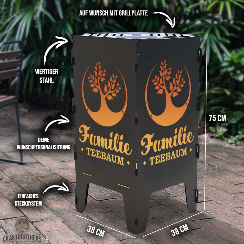 Feuertonne personalisierbar - Lebensbaum aus edlem Stahl Craftbrothers