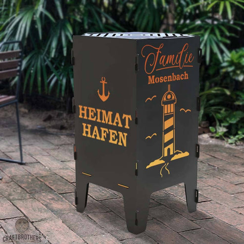 Feuertonne personalisierbar - Leuchtturm aus edlem Stahl Craftbrothers