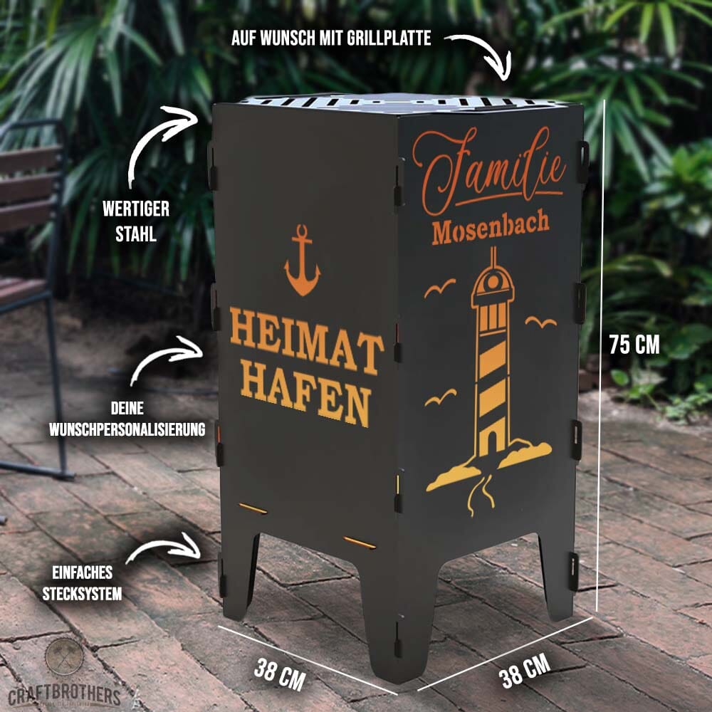 Feuertonne personalisierbar - Leuchtturm aus edlem Stahl Craftbrothers