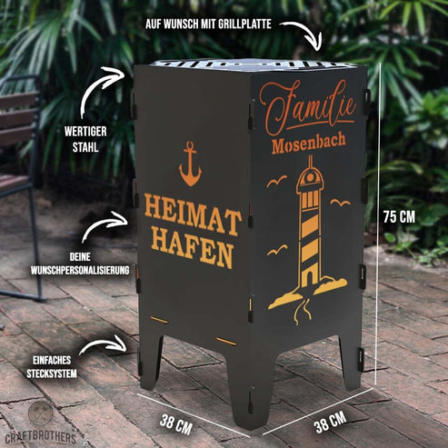 Feuertonne personalisierbar - Leuchtturm aus edlem Stahl Craftbrothers