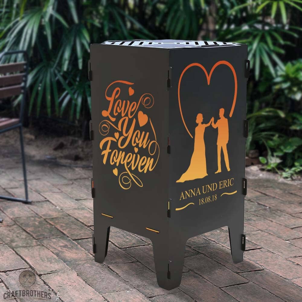 Feuertonne personalisierbar - Hochzeit - Love you forever aus edlem Stahl Craftbrothers