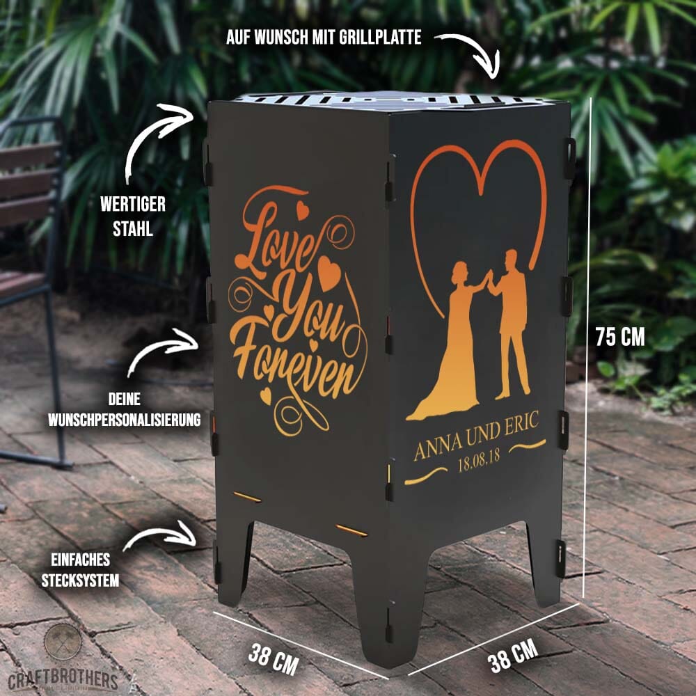 Feuertonne personalisierbar - Hochzeit - Love you forever aus edlem Stahl Craftbrothers