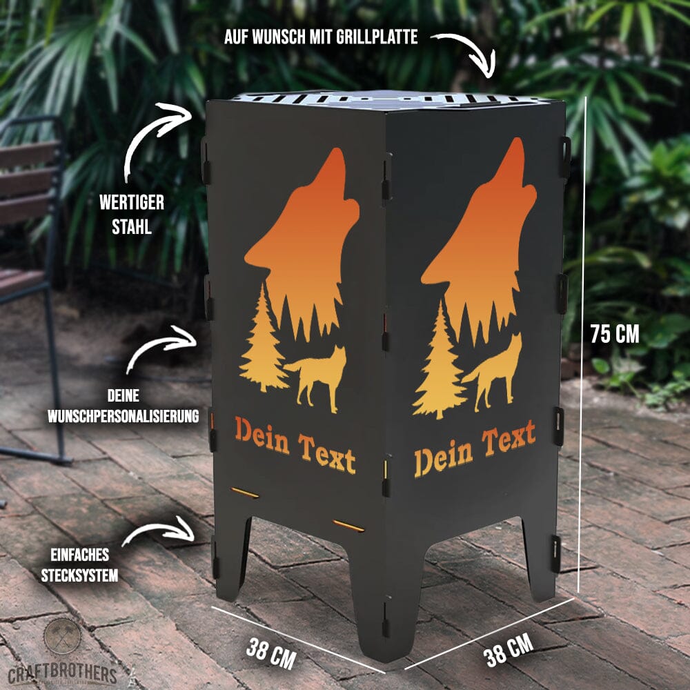 Feuertonne Wolf aus edlem Stahl Craftbrothers