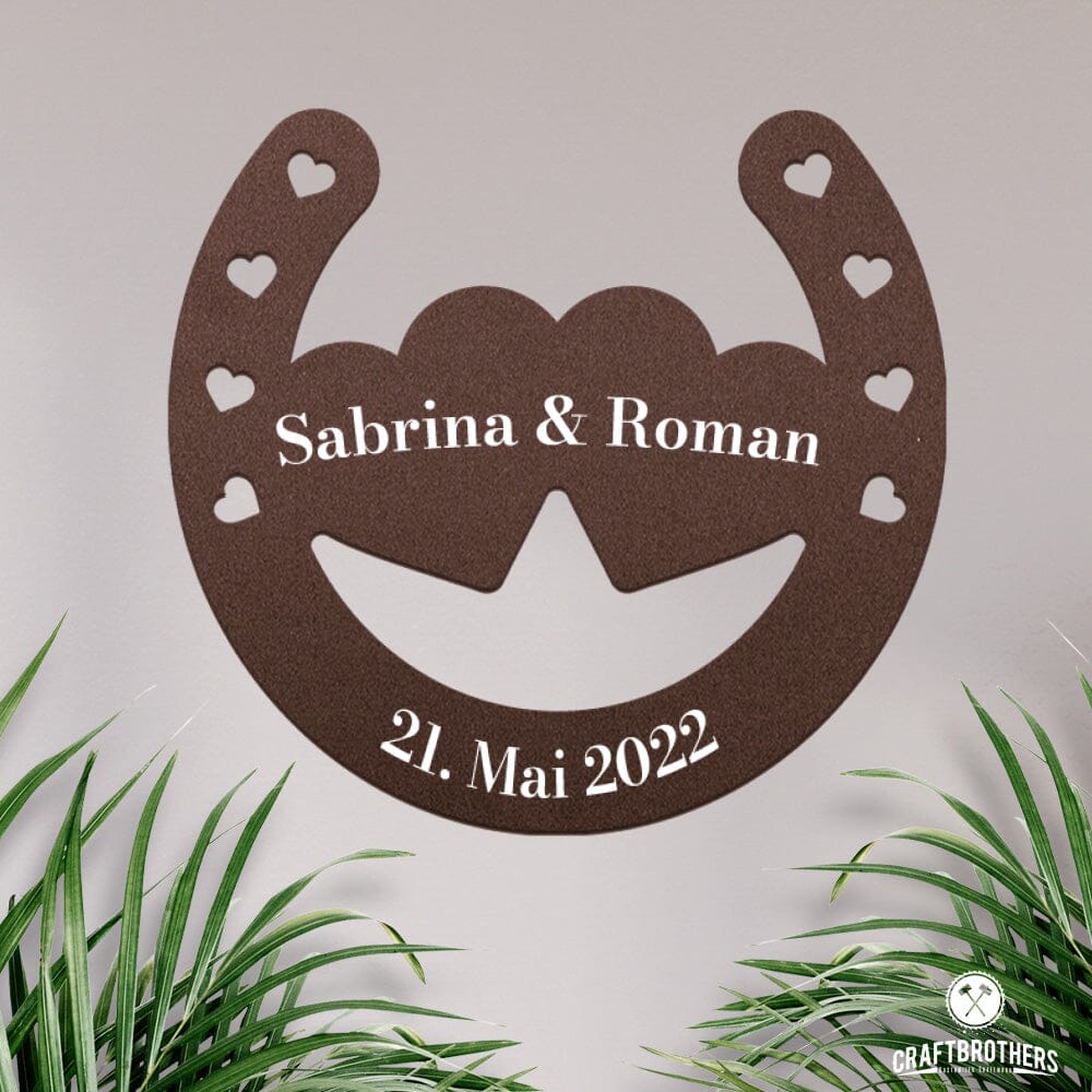 Glückshufeisen aus edlem Stahl modest Design (personalisierbar) - ausgefallenes Hochzeitsgeschenk Dekoartikel Craftbrothers