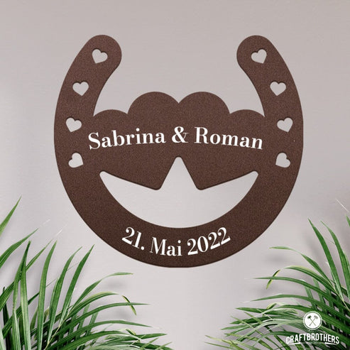Glückshufeisen aus edlem Stahl modest Design (personalisierbar) - ausgefallenes Hochzeitsgeschenk Dekoartikel Craftbrothers