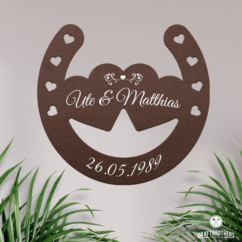 Glückshufeisen aus edlem Stahl noble Design (personalisierbar) - ausgefallenes Hochzeitsgeschenk Dekoartikel Craftbrothers