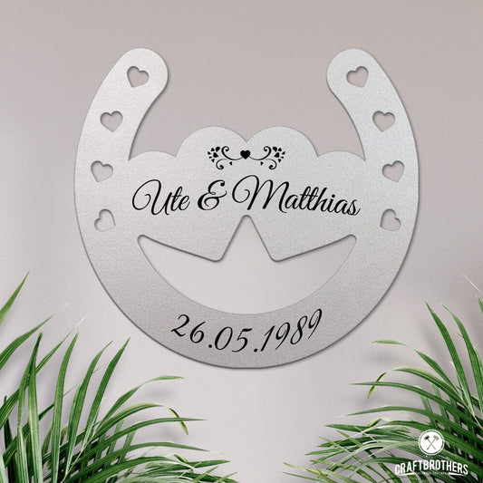 Glückshufeisen aus edlem Stahl noble Design (personalisierbar) - ausgefallenes Hochzeitsgeschenk Dekoartikel Craftbrothers