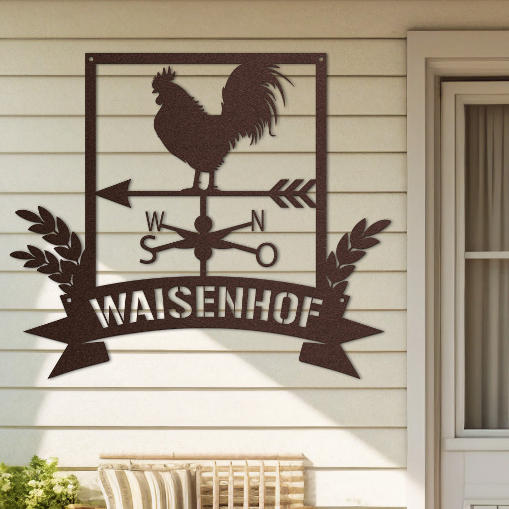 Hofschild - Hahn Windspiel aus edlem Stahl (personalisierbar)