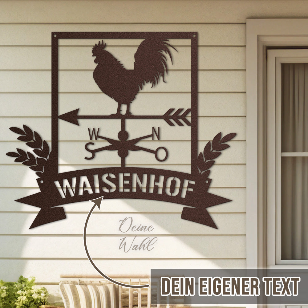 Hofschild - Hahn Windspiel aus edlem Stahl (personalisierbar)