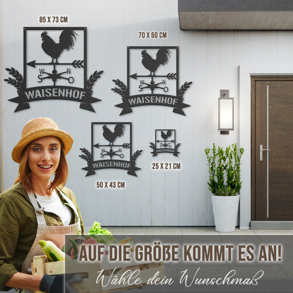 Hofschild - Hahn Windspiel aus edlem Stahl (personalisierbar)