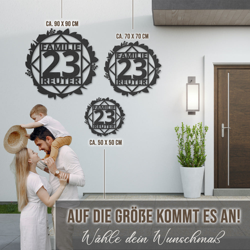 Hausnummern-Monogramm mit persönlichem Wunschtext