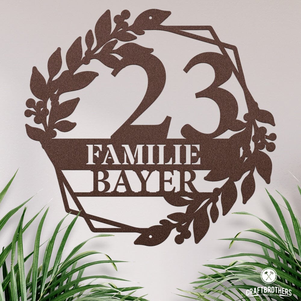 Hausnummernschild Floral mit Familiennamen (personalisierbar) Dekoartikel Craftbrothers