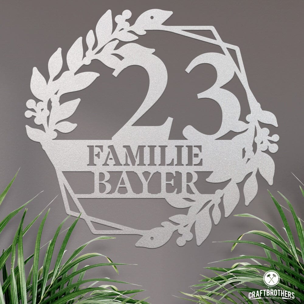 Hausnummernschild Floral mit Familiennamen (personalisierbar) Dekoartikel Craftbrothers