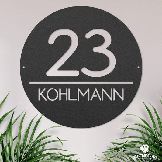 Hausnummernschild "Geno" - Kreis - mit Familiennamen Hausnummer Craftbrothers