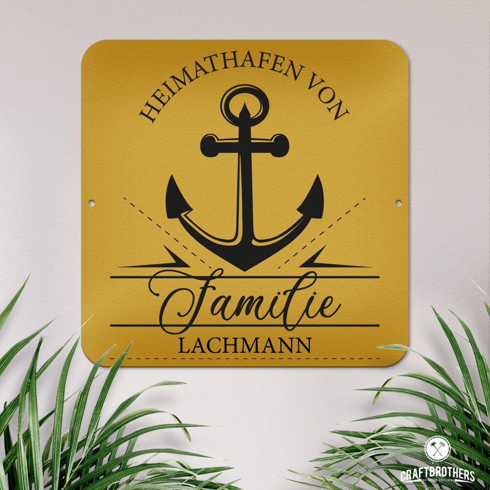 personalisierbares Türschild - Heimathafen - Großer Anker im edlen Klassiklook Türschilder Craftbrothers