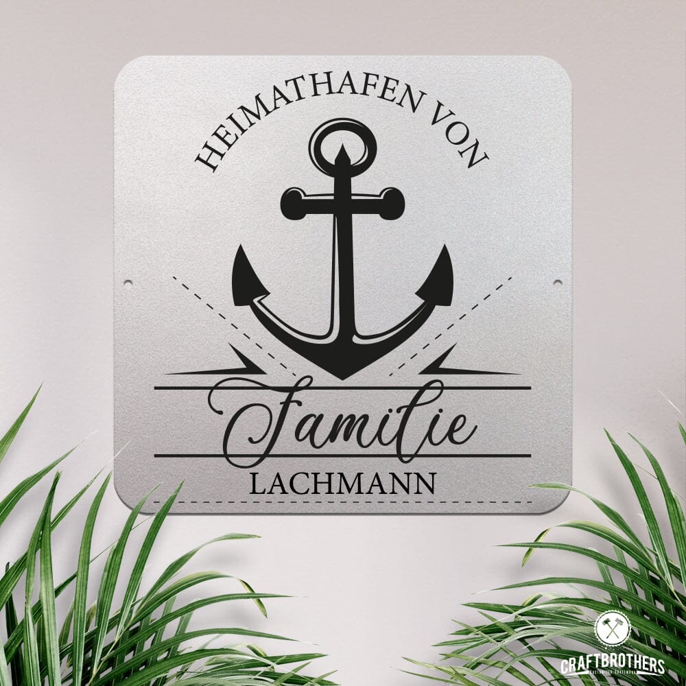 personalisierbares Türschild - Heimathafen - Großer Anker im edlen Klassiklook Türschilder Craftbrothers 