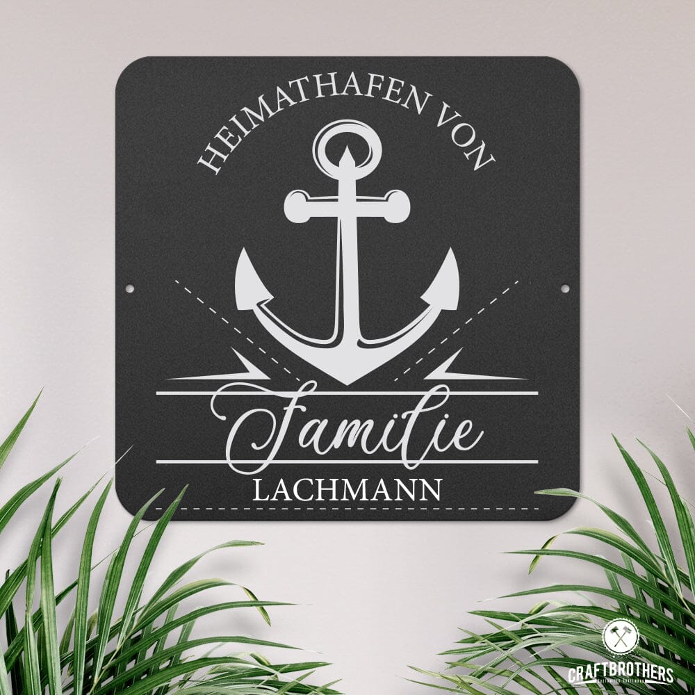 personalisierbares Türschild - Heimathafen - Großer Anker im edlen Klassiklook Türschilder Craftbrothers 