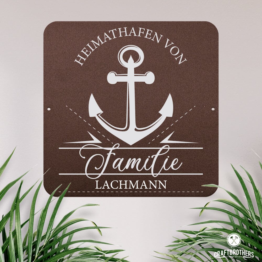 personalisierbares Türschild - Heimathafen - Großer Anker im edlen Klassiklook Türschilder Craftbrothers